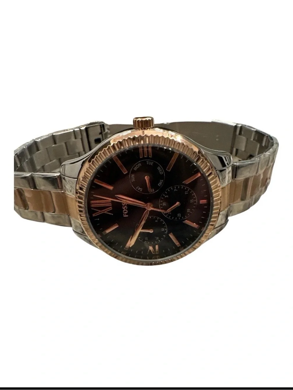 Fossil BQ7097 Men's Multifunction Watch Navy Dial  Gold Two-Tone Steel NEW